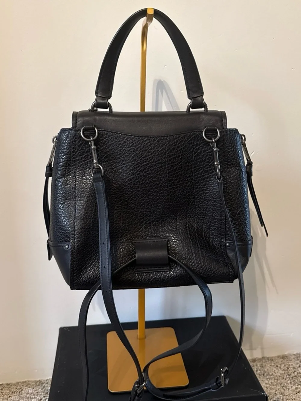 Coach Black Leather Turnlock Satchel with Top Handle